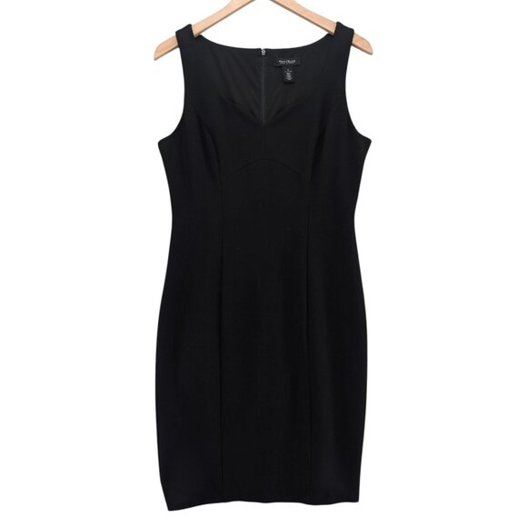 WHBM Sheath Cocktail Dress Solid Black Ponte Sleeveless Knee Length Size 8 - Picture 1 of 11